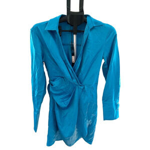 NWT FN BLUE LONG SLEEVE V CUT MINI DRESS